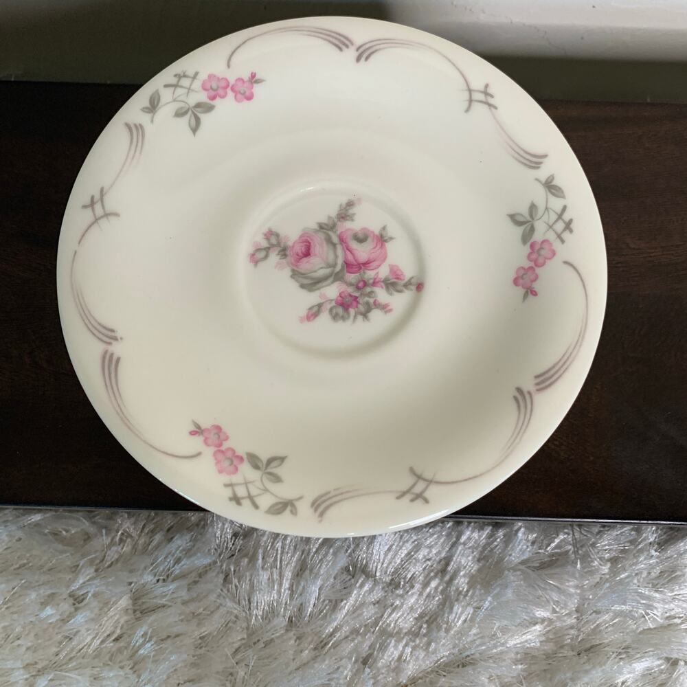 Castleton Made USA Rose Cream Gray Floral Lot  5 Saucers Crafting Jewelry Making